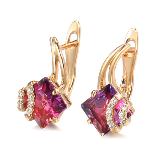 Aretes de Cristal Cuadrado Carmesí | Oro Rosa