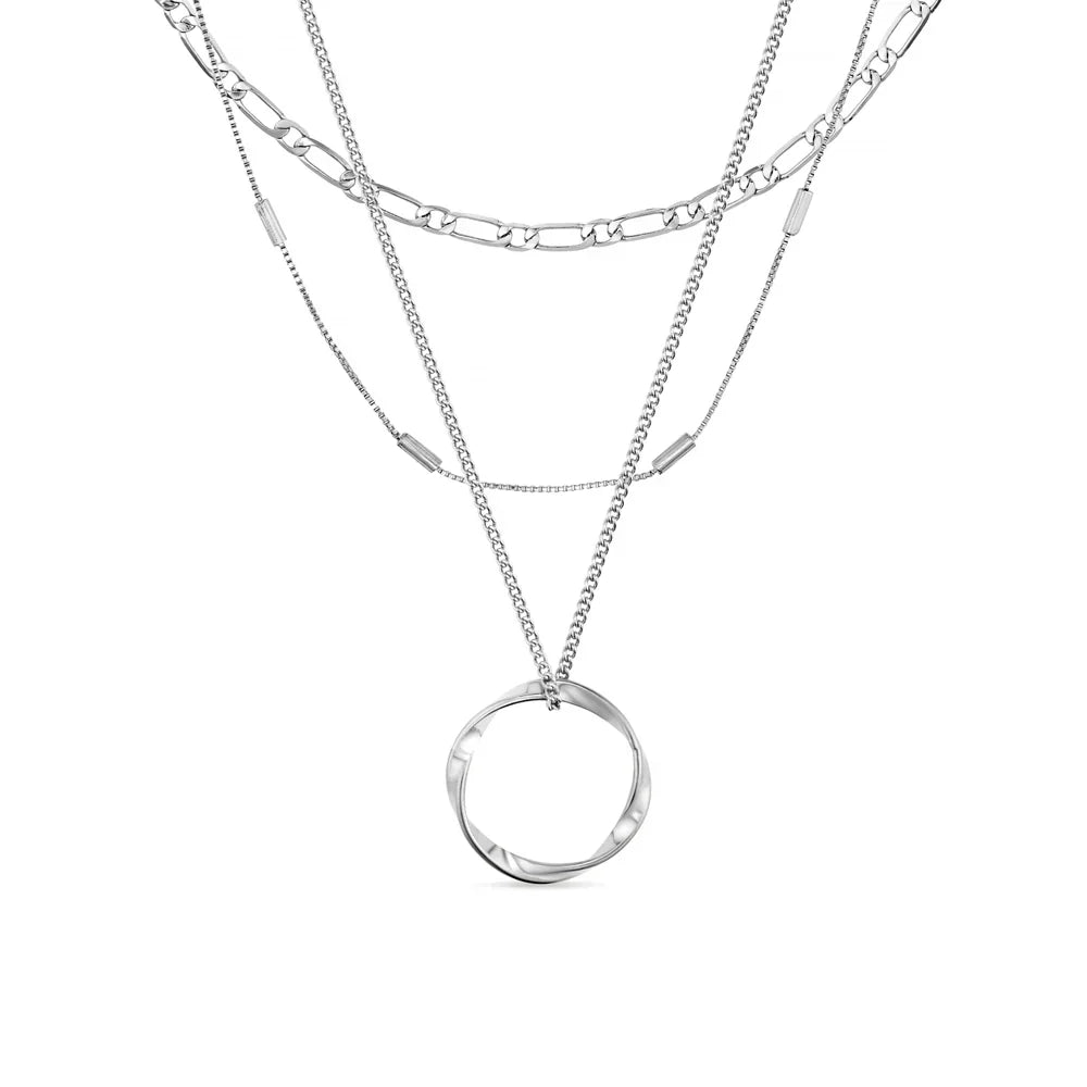 Collar Círculo Abierto Tres Hileras | Oro Blanco