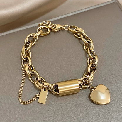 Pulsera Heartened Gruesa | Oro Blanco