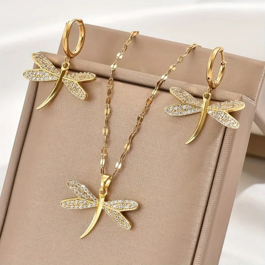 Collar de Libélula Dorado con Pendientes de Regalo