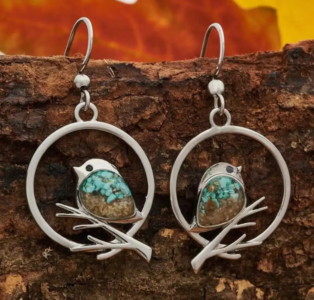 Pendientes Vintage de Pájaro en Rama