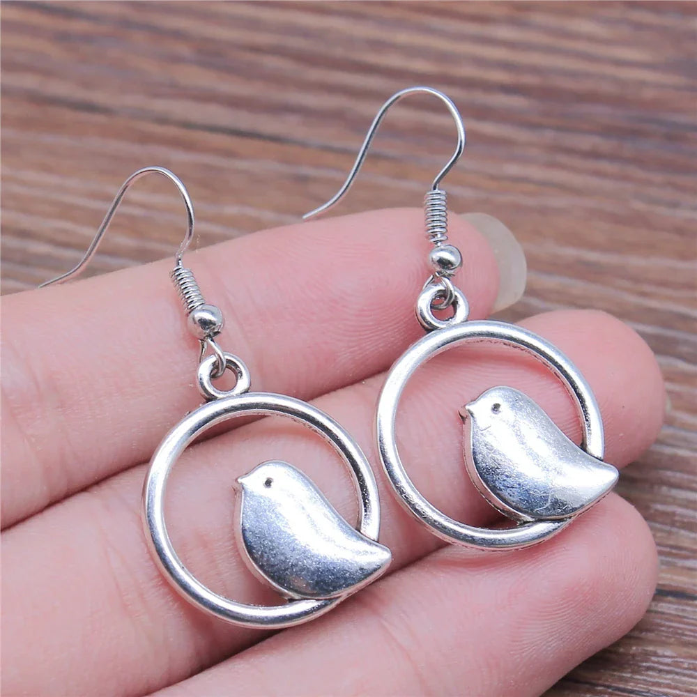 Pendientes Vintage de Dije de Pájaro