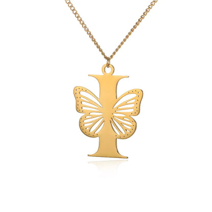 Cadena de iniciales dorada de 18 quilates con elegante mariposa
