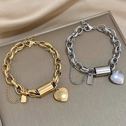 Pulsera Heartened Gruesa | Oro Blanco
