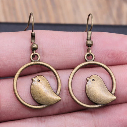 Pendientes Vintage de Dije de Pájaro