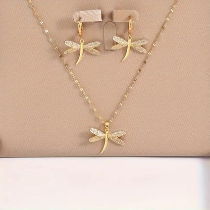 Collar de Libélula Dorado con Pendientes de Regalo