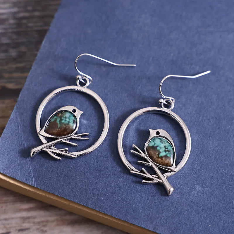 Pendientes Vintage de Pájaro en Rama