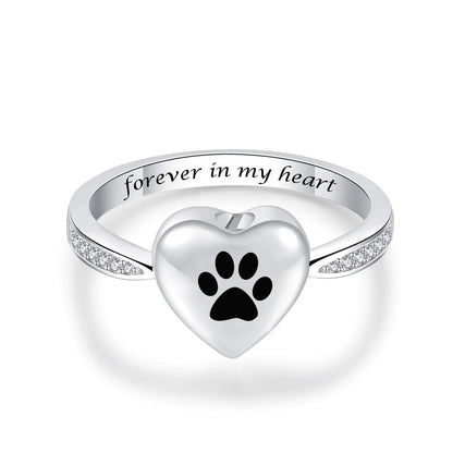 Anillo Urna de Corazón y Huella de Pata