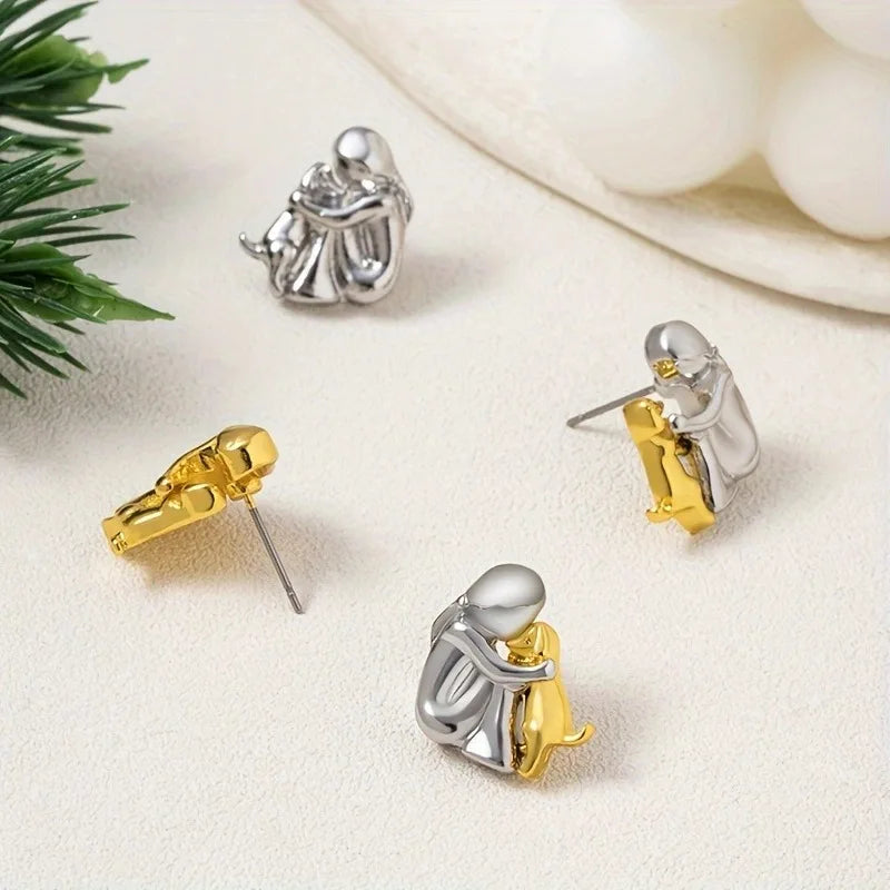 Pendientes de Abrazo en Dos Tonos Plata y Oro