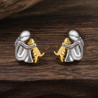 Pendientes de Abrazo en Dos Tonos Plata y Oro