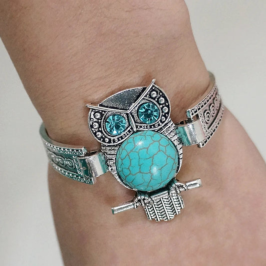 Pulsera Vintage de Dije de Búho Turquesa