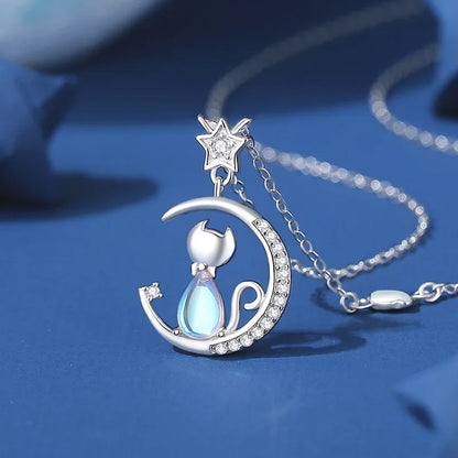Collar de Gato y Luna en Plata de Ley