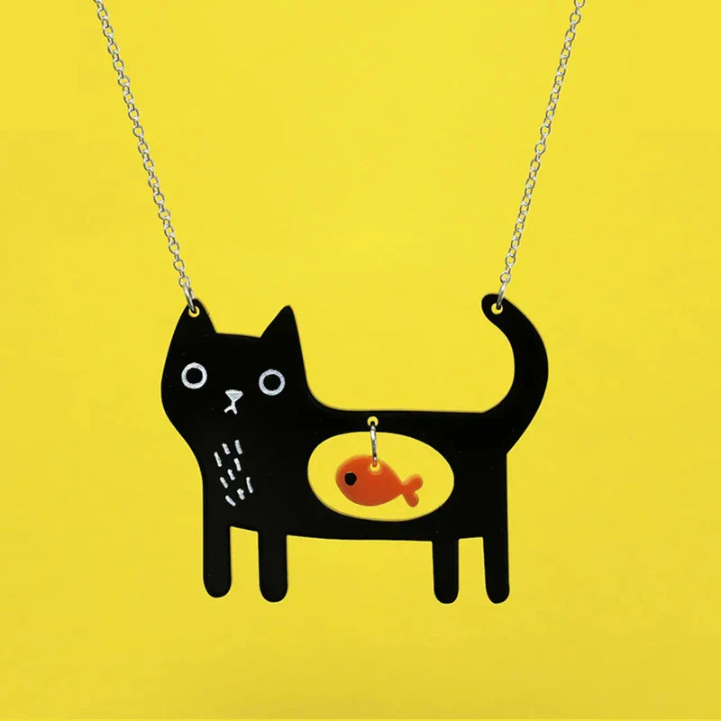 Collar Acrílico Caprichoso de Gato y Pez