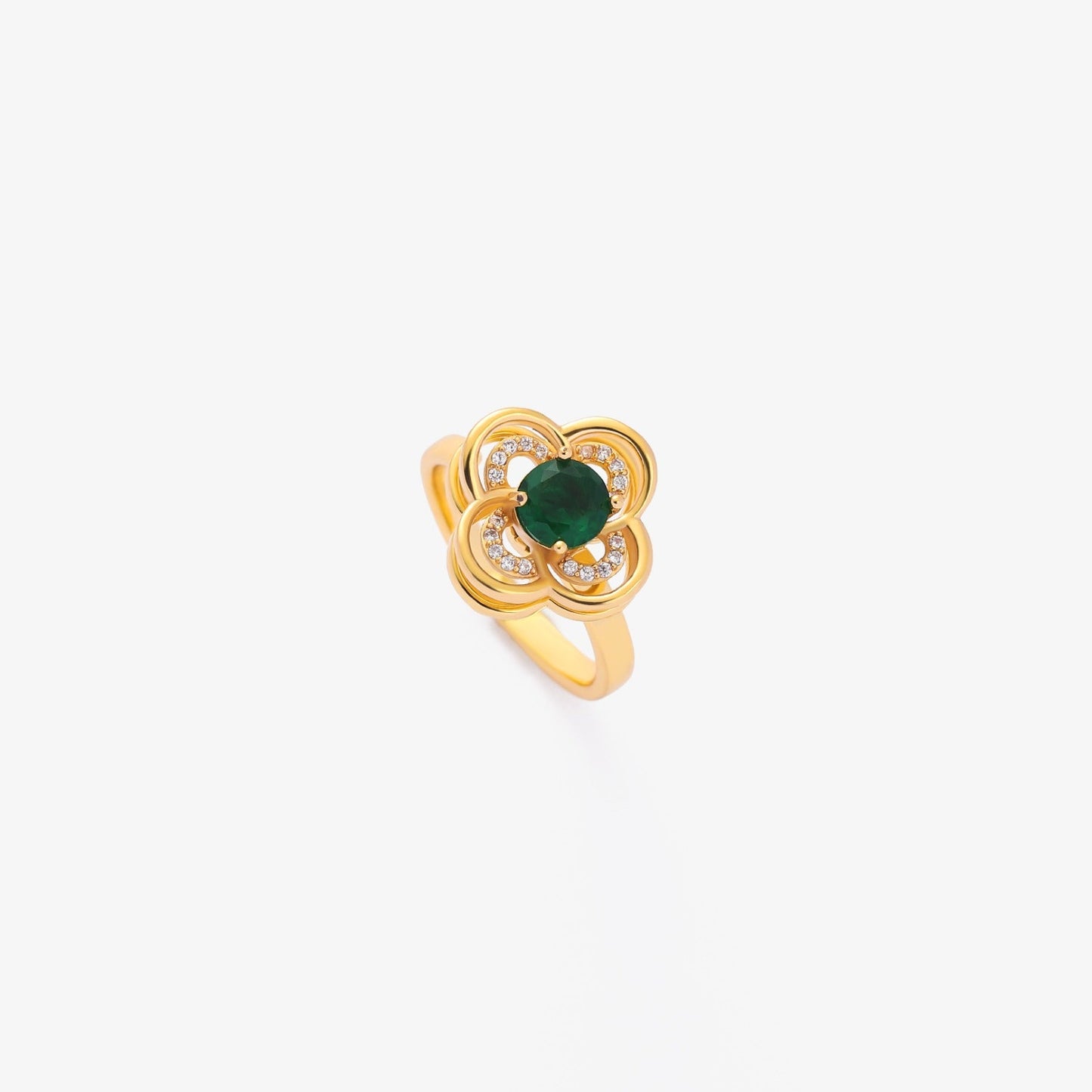Anillo Giratorio Halo de Trébol con Esmeralda | Oro
