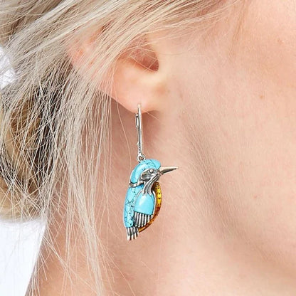 Pendientes de Colibrí Azul con Esmalte