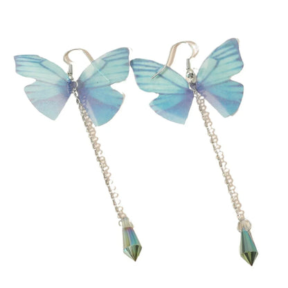 Pendientes de Cristal de Mariposa Azul con Borlas