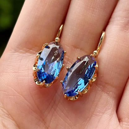 Pendientes Floración Azul Dorada | Oro