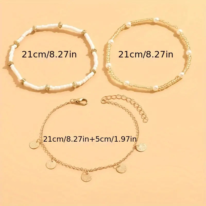 Set de Tobilleras en Capas Coastal Charm 3 Piezas | Oro