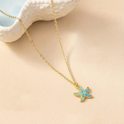 Collar Estrella de Mar Océano Azul en Oro