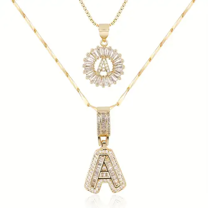Set de Collar Inicial de Letra Pavé | Oro Blanco