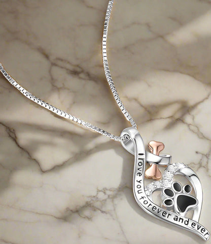 Collar de Pata de la Suerte con Corazón, Hueso e Infinito