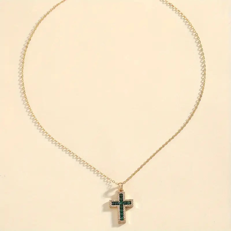Collar Cruz de Esmeralda Solene | Oro