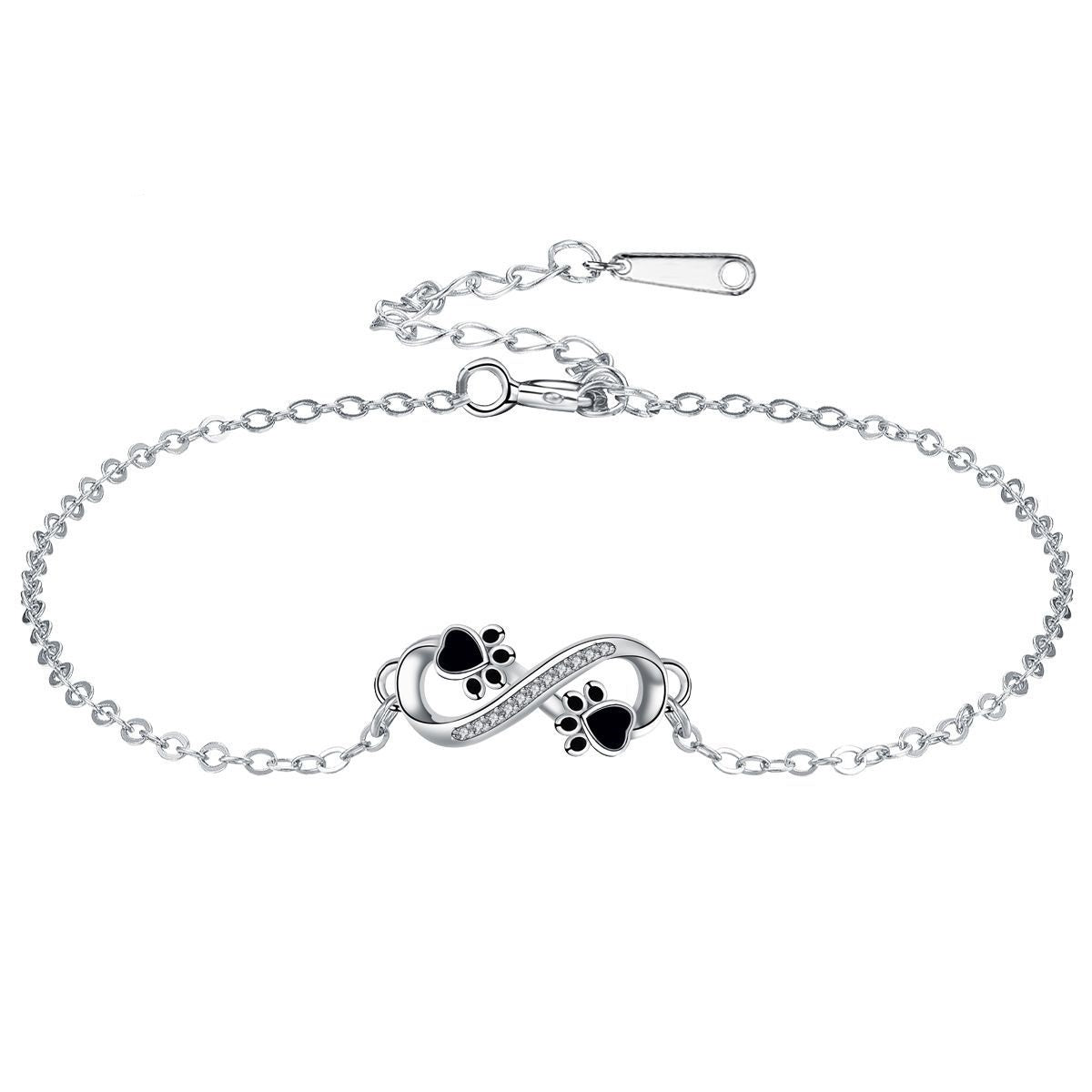 Pulsera de Pata de Mascota con Símbolo Infinito y Zirconia