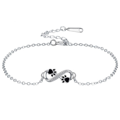 Pulsera de Pata de Mascota con Símbolo Infinito y Zirconia