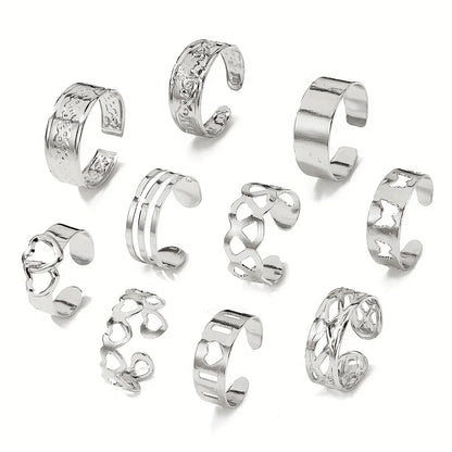 Set de 10 Anillos para Pies Estilo Bohemio con Formas Variadas