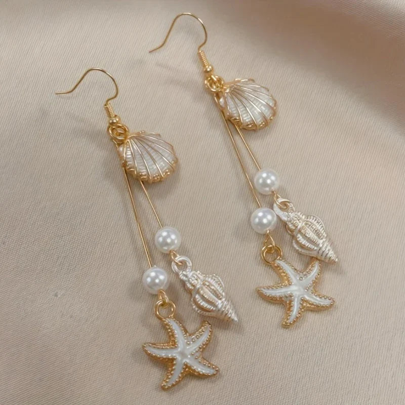 Pendientes Elegantes Concha Estrella y Caracola de Mar