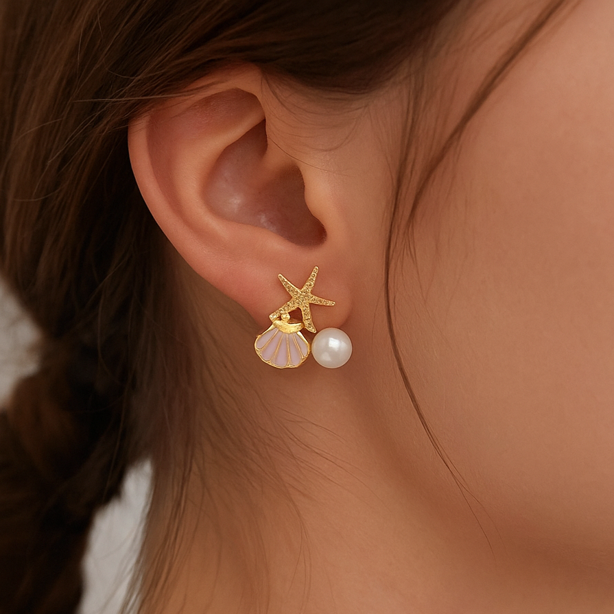 Pendientes Estrella de Mar y Concha de Diseño Impermeables