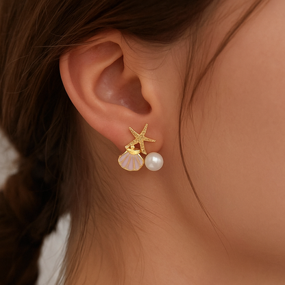 Pendientes Estrella de Mar y Concha de Diseño Impermeables