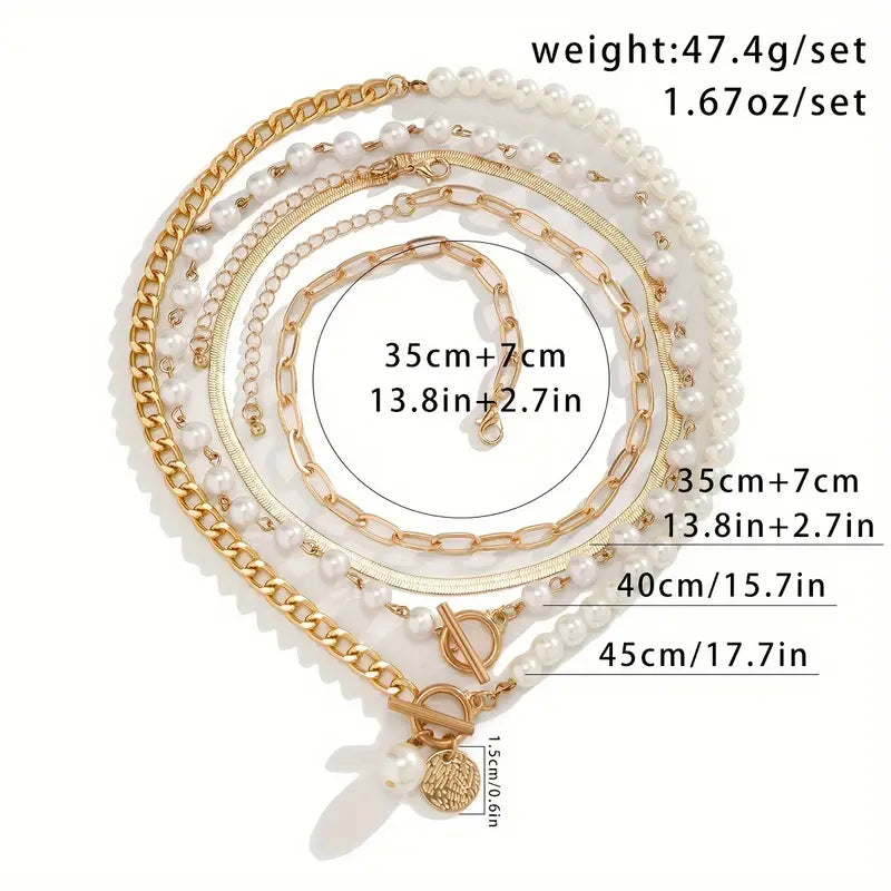Set de Collar de Cadena de Serpiente con Perlas Vintage | Oro