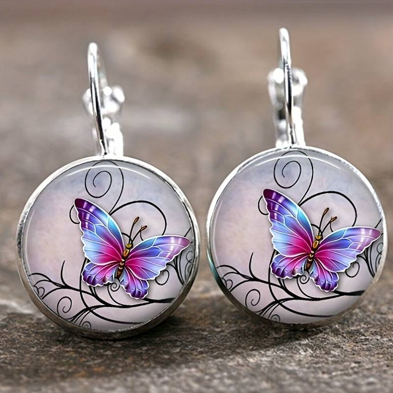 Pendientes Vintage de Mariposa de Cristal Redondeada