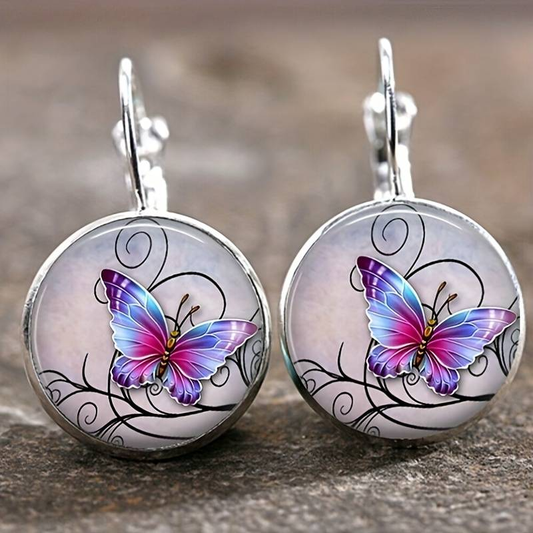 Pendientes Vintage de Mariposa de Cristal Redondeada
