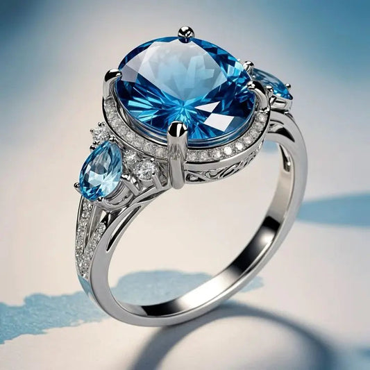 Anillo vintage de plata con cristal azul