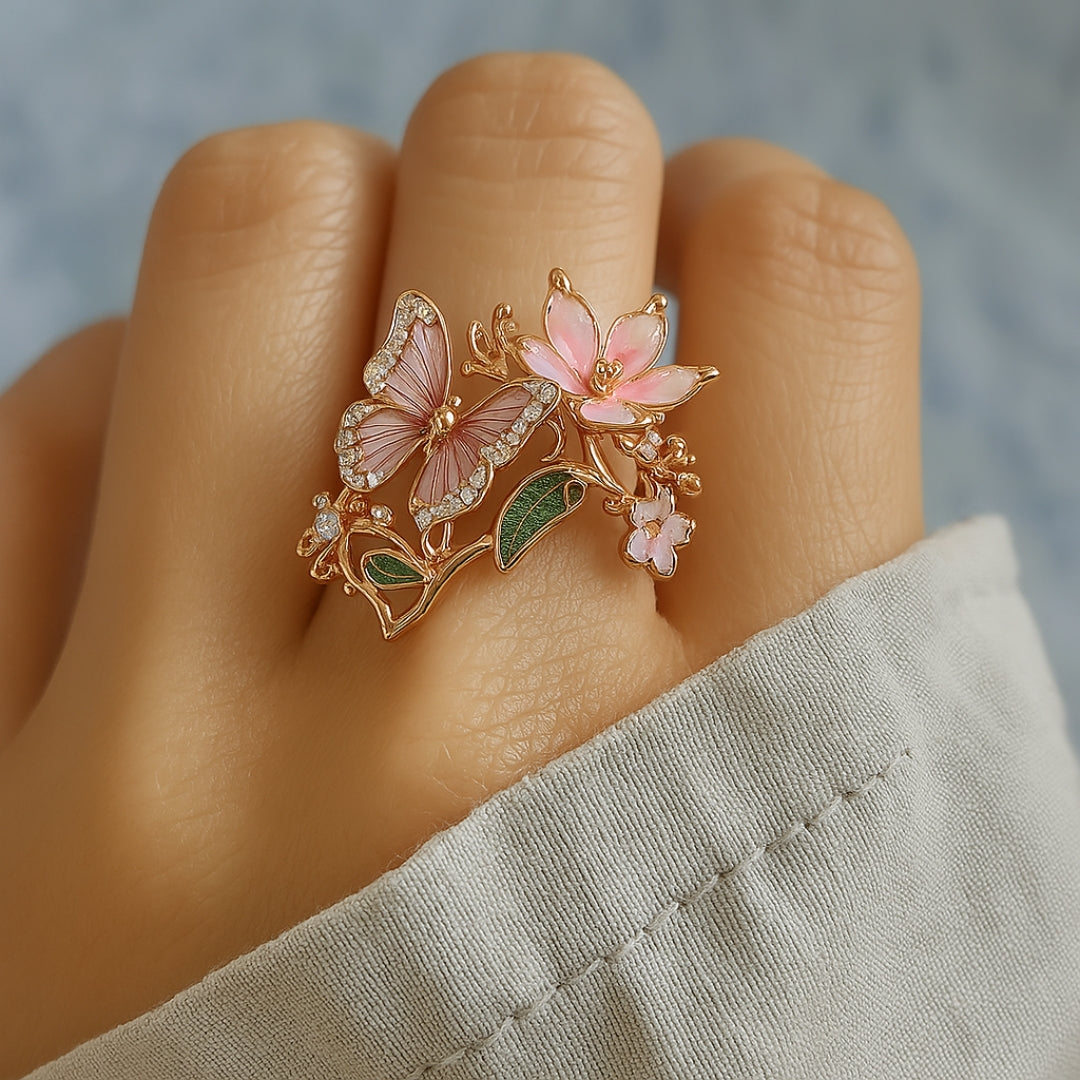 Anillo de Mariposa Brillante con Circonita Naturaleza