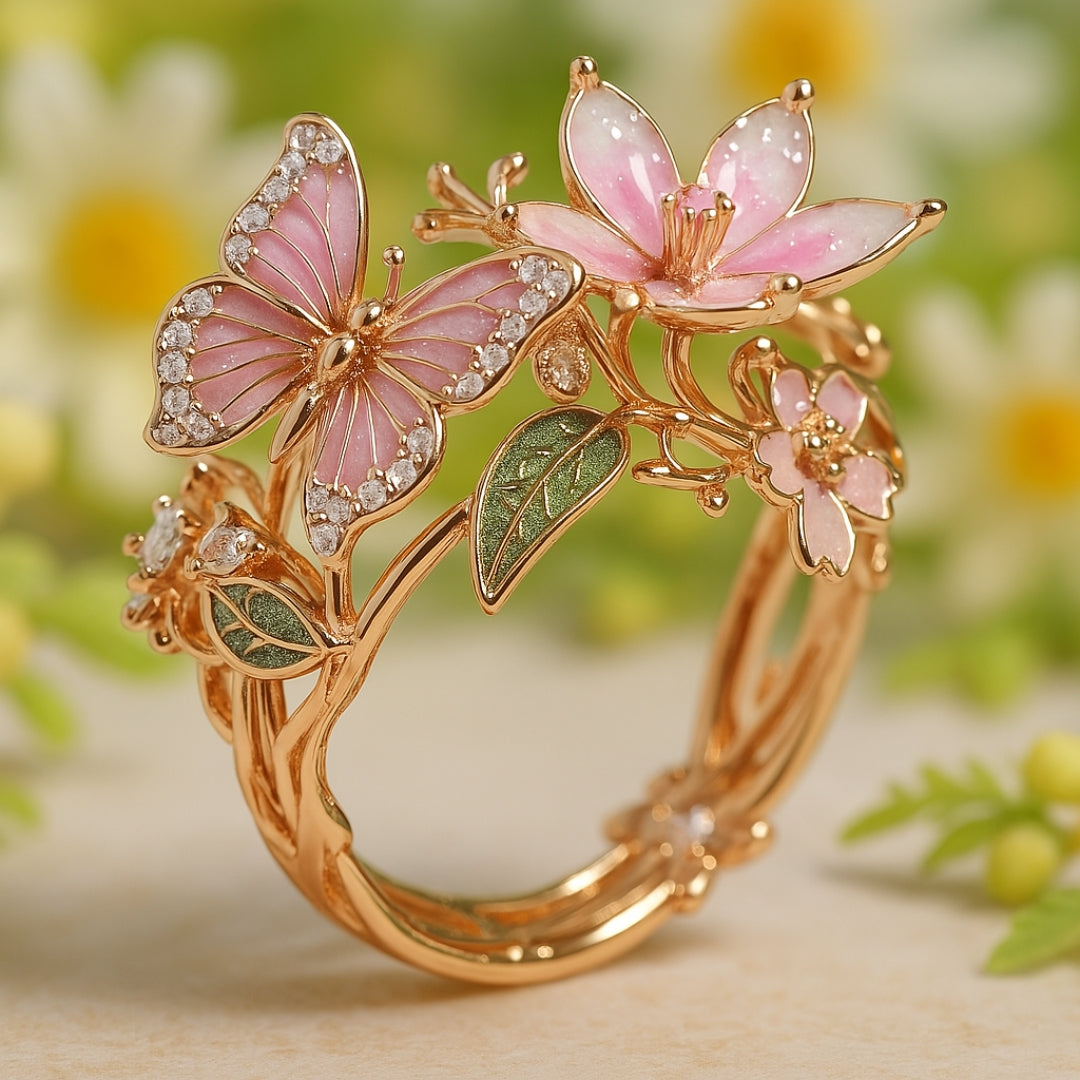 Anillo de Mariposa Brillante con Circonita Naturaleza