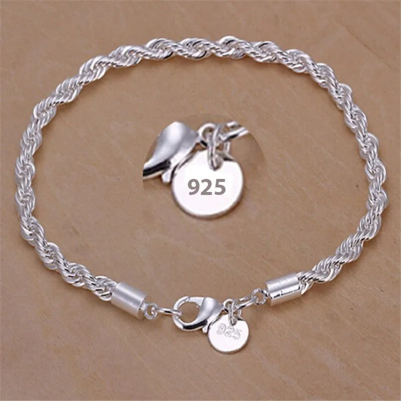 Pulsera tipo cuerda trenzada de plata 925