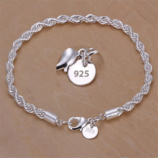Pulsera tipo cuerda trenzada de plata 925
