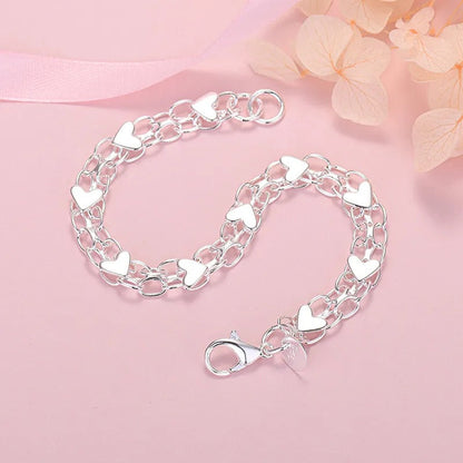 Pulsera de plata 925 con forma de cadena y corazones