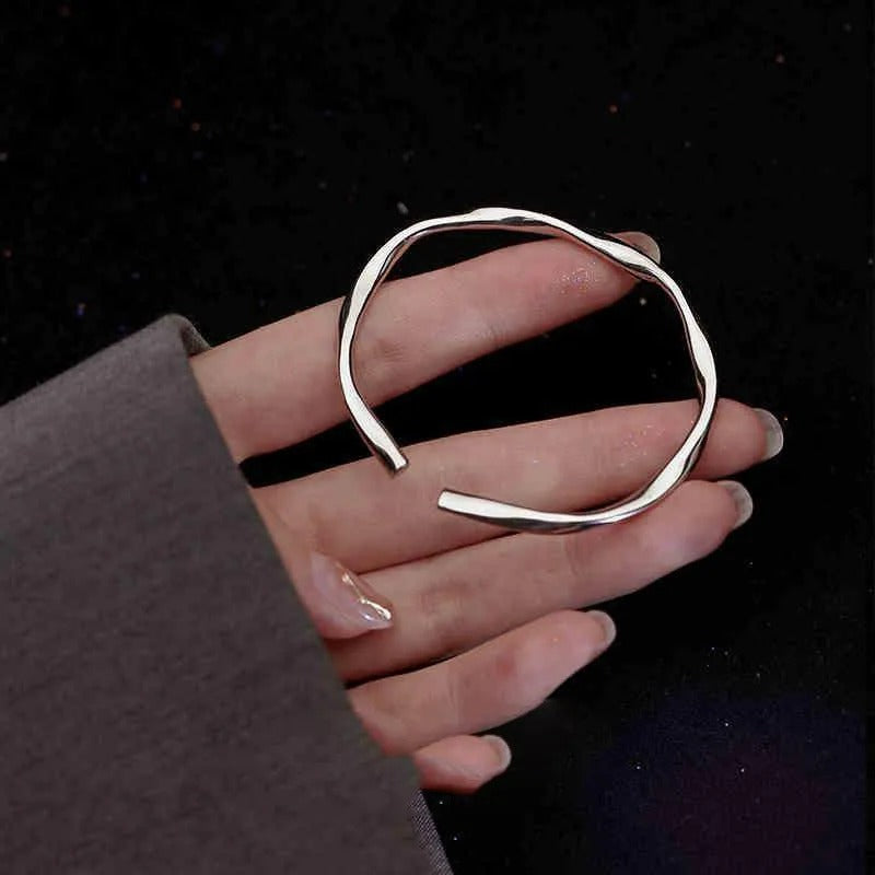 Pulsera gruesa de plata 925 ajustable de forma irregular