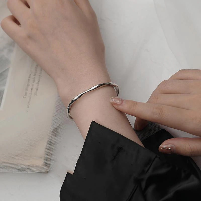 Pulsera gruesa de plata 925 ajustable de forma irregular