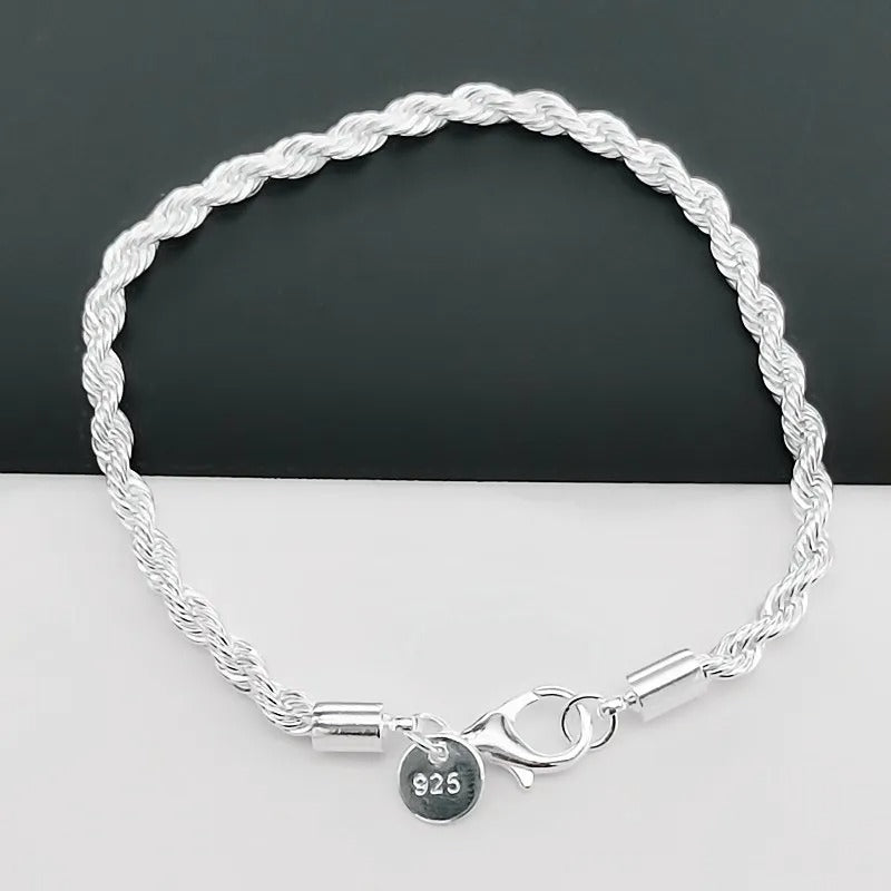 Pulsera tipo cuerda trenzada de plata 925