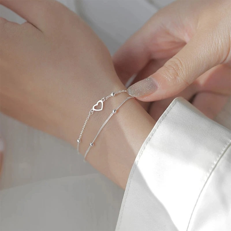 Pulsera fina de plata 925 con corazón