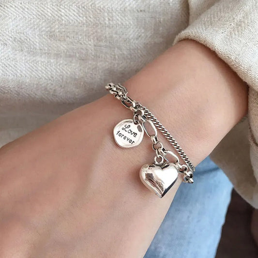 Pulsera de plata 925 con grabado "Love Forever" + 2 charms gratis