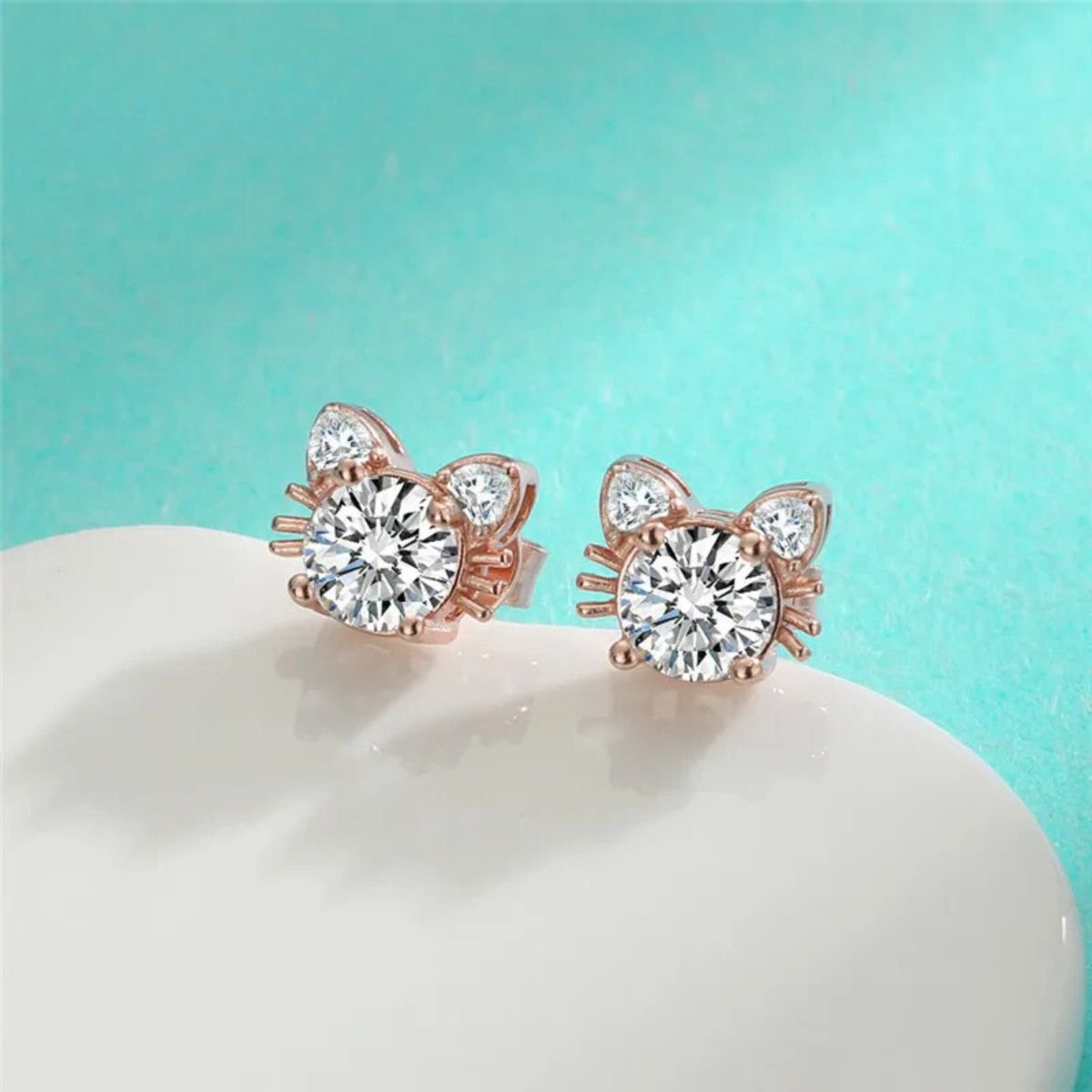 Pendientes de Gato en Plata de Ley 925 con Moissanita y Baño de Oro Rosa