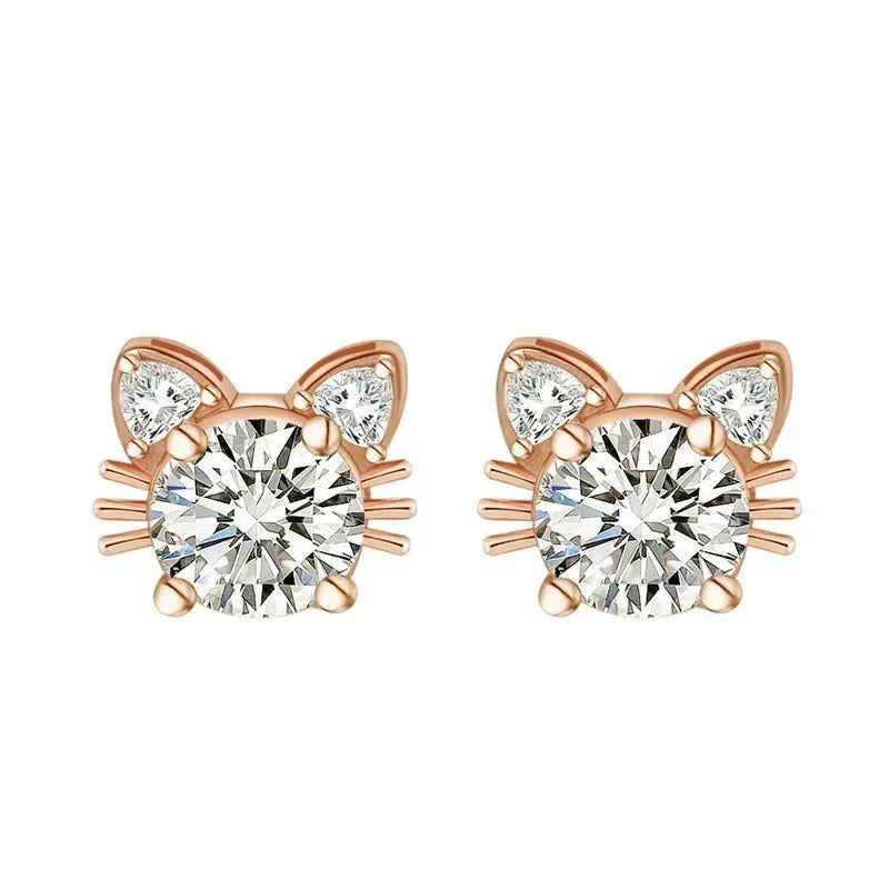 Pendientes de Gato en Plata de Ley 925 con Moissanita y Baño de Oro Rosa