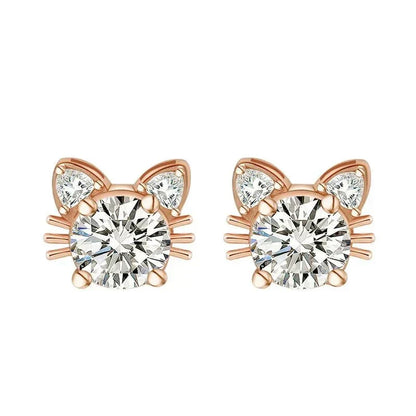 Pendientes de Gato en Plata de Ley 925 con Moissanita y Baño de Oro Rosa