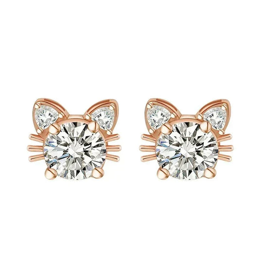 Pendientes de Gato en Plata de Ley 925 con Moissanita y Baño de Oro Rosa